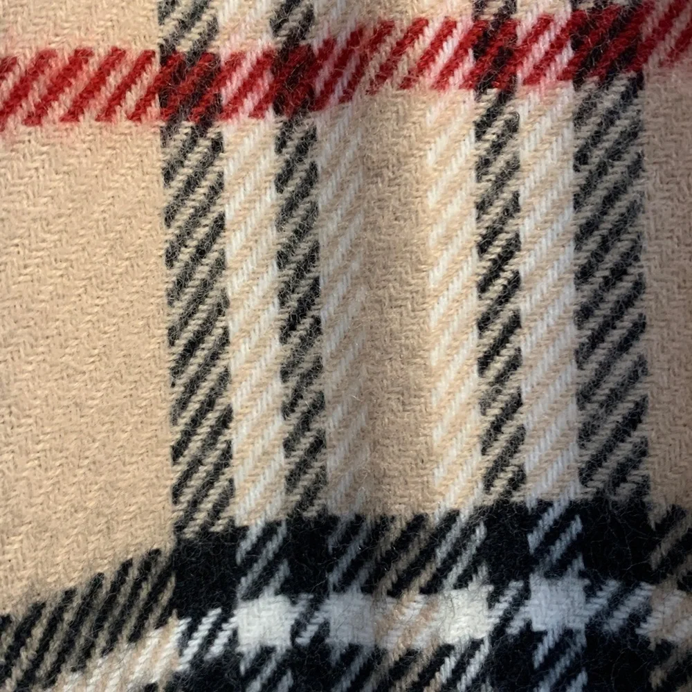 Classic Plaid Fringe Wrap Cape - Cream, Black & Red